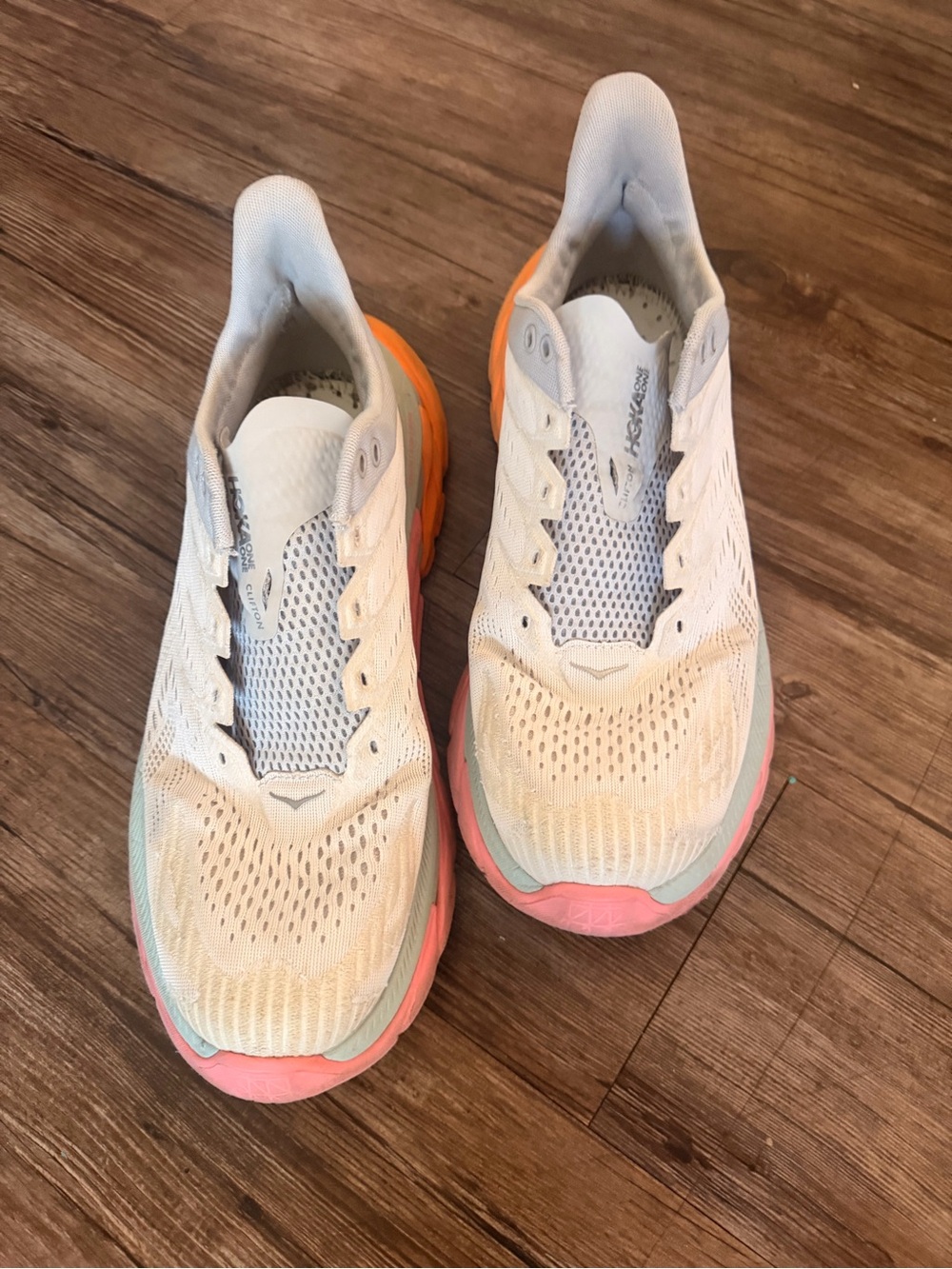 HOKA Clifton Edge Men's White/Pink/Orange/Gray Lace-Up Low Top Rubber Sneaker
